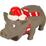 Flamingo Vánoční prase latexové s čepicí pro psy 21cm