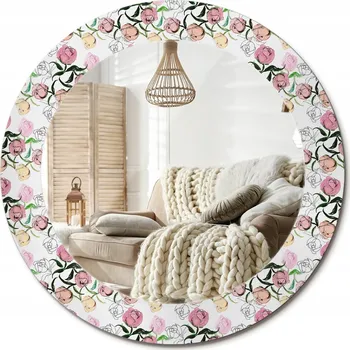 Zrcadlo Stylové kulaté zrcadlo na zeď s potiskem na skle průměr 60 cm Pivoňkové pupeny