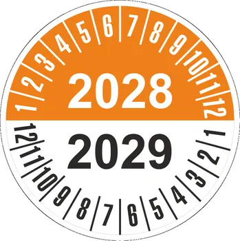 Samolepící etiketa Revizní štítek 2028-2029 samolepící vinylová fólie 40 mm aršík 10 kusů