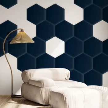 Obklad Sametový čalouněný panel - Šestiúhelník - 26x30cm Námořnická modrá