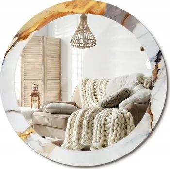 Zrcadlo Loftové závěsné zrcadlo s ozdobným skleněným rámem Vzhled bílého mramoru průměr 80 cm