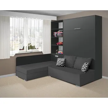 Postel Nabytekmorava Sklápěcí postel s pohovkou VS 21075, 200 x 180cm barevné kombinace: Antracit / dveře antracit, barva pohovky: Savana šedá