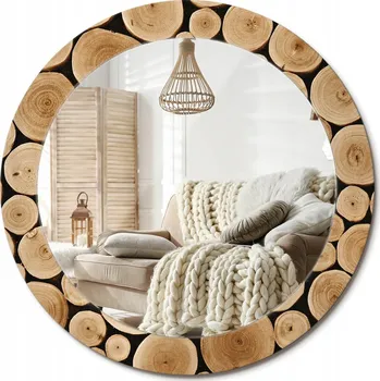 Zrcadlo Zrcadlo s potiskem do koupelny ložnice obývacího pokoje Kladky dřeva Průměr 70 cm