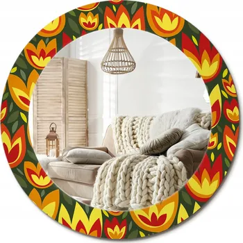Zrcadlo Loftové závěsné zrcadlo s ozdobným skleněným rámem Tulipány retro průměr 60 cm
