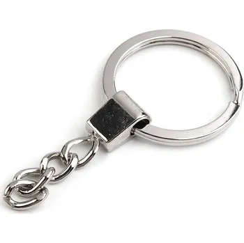 Kroužek na klíče Ø30 mm s řetízkem, plochý Varianta: 1 nikl, Balení: 5 ks