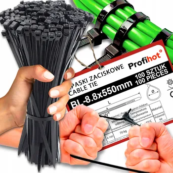 Stahovací páska STAHOVACÍ PÁSKY ODOLNÉ PEVNÉ ČERNÉ UV 8,8x550 100 Ks