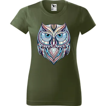 DOBRÝ TRIKO Dámské tričko s potiskem Sova Barva: Khaki, Velikost: XL