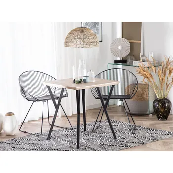 Jídelní stůl Jídelní stůl Světlý dřevěný top Černá kovová noha 70 x 70 cm 4místný čtverec průmyslový Beliani