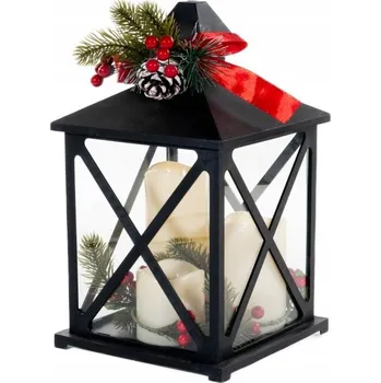 Svícen VÁNOČNÍ DEKORATIVNÍ LUCERNA S LED SVÍČKAMI 19X32,5 CM NA BATERIE