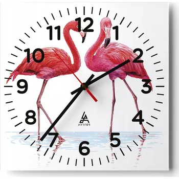 Hodiny Nástěnné hodiny do obýváku 40x40 Plameňáci Tichý chod Skleněné hodiny