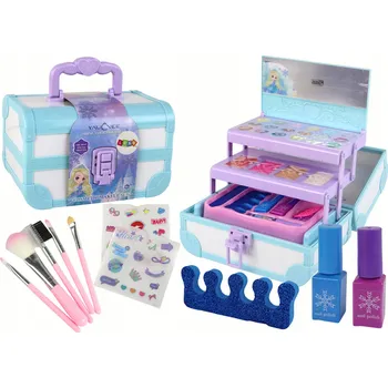 dětské šminky a malovátka KOSMETICKÁ SADA KRÁSY LÍČENÍ A MODELÁŽ NEHTŮ MODRÁ KUFŘÍK
