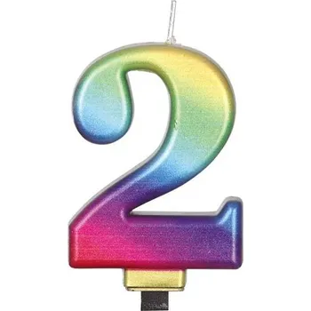 Dortová svíčka NAROZENINOVÁ SVÍČKA ČÍSLICE 2 DUHOVÁ DUHA 8 CM NAROZENINY