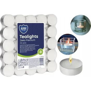 Svíčka Parafínová čajová svíčka Bez vůně Aura 50 ks