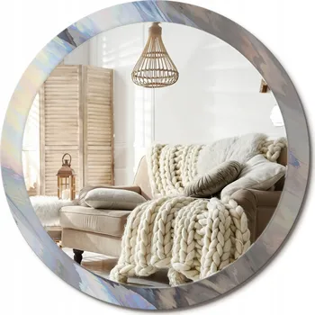 Zrcadlo Závěsné zrcadlo zdobené grafikou na skle Abstraktní vlny Velké fi 100 cm