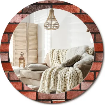 Zrcadlo Kulaté nástěnné dekorativní zrcadlo ve skleněném rámu Červená cihla průměr 80 cm