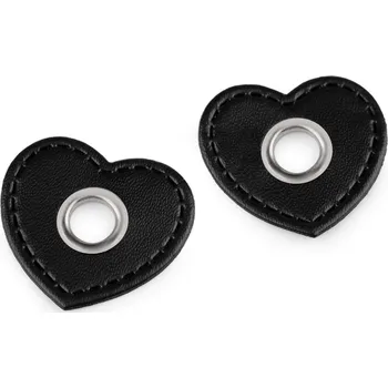 Průchodka s koženkovým srdcem k našití, průvlek 8 mm Varianta: 2 černá nikl, Balení: 20 ks