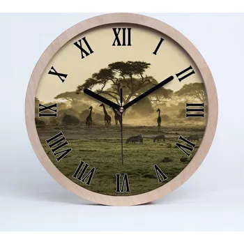 Hodiny Kuchyňské nástěnné hodiny žirafy na savaně průměr 20 cm