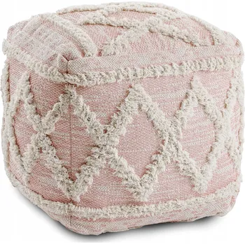 Taburet Bavlněná Taburet Podnožka čtverec 50x50 BOHO růžová #D1935