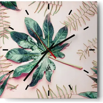 Hodiny Nástěnné hodiny do kuchyně 30x30 Botanika Stylové hodiny na skle Loft Tiché