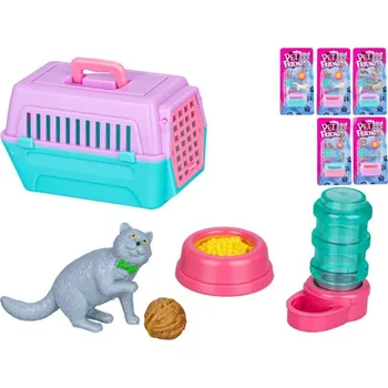 Figurka Kočka 8cm herní set s přepravkou a doplňky 6 druhů plast