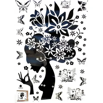 Obraz Samolepky na zeď Žena Květiny Motýli