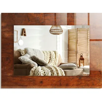 Zrcadlo Zrcadlo s potiskem nástěnné dekorativní svislé vodorovné Starý dřevěný stůl 80x60 cm