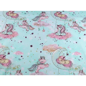 Bavlněná látka / plátno se zlatotiskem jednorožec Varianta: 2 (595) mint, Balení: 1 m