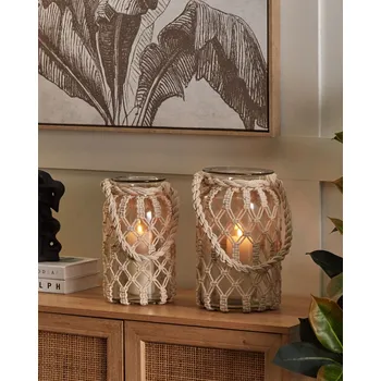 Bytová dekorace Dekorativní lucerna ze skla 31 cm bílá makramé výplet s rukojetí boho styl Beliani