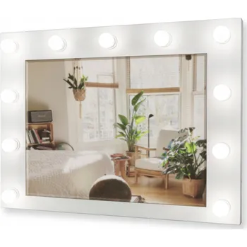 Zrcadlo Bílé Závěsné Zrcadlo Hollywood pro Líčení 80x60 Fazetové s Elegantním Rámem