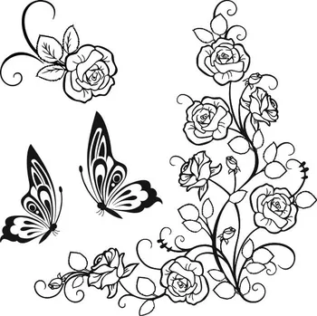 Samolepící dekorace Samolepka na stěnu Květiny Růže Motýl 100cm - Samolepka na stěnu