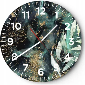 Hodiny Nástěnné hodiny do obývacího pokoje 40x40 Rostliny Kulatý Hodiny na skle Loft Tichý