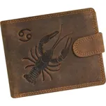 Hnědá pánská kožená peněženka se zapínáním zvěrokruh Rak