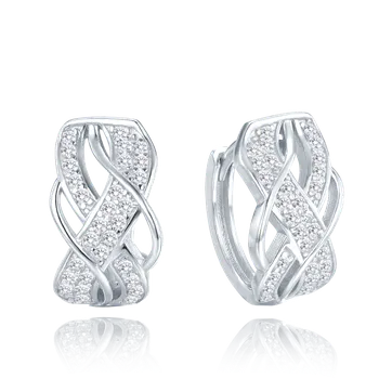 Náušnice MINET Luxusní stříbrné náušnice kroužky s bílými zirkony JMAS0258SE00