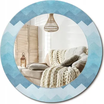 Zrcadlo Zrcadlo s potiskem do koupelny ložnice obývacího pokoje Modrý ševron fi 50 cm