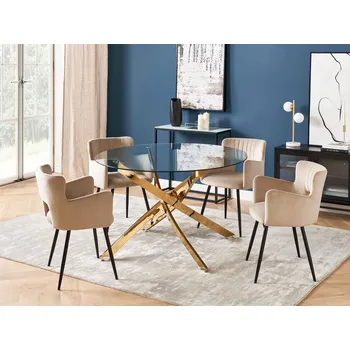 Jídelní stůl Jídelní stůl zlatý kulatý s deskou z tvrzeného skla ⌀ 120 cm pro 4 osoby moderní design Beliani