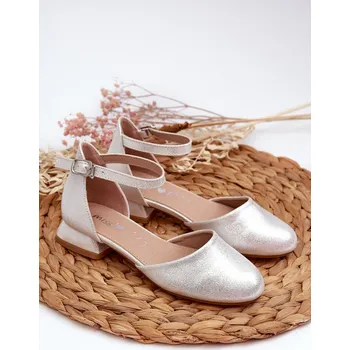Dívčí obuv Dívčí lesklé sandály na nízkém podpatku Nelly - 31 Barva: Stříbrná, Velikost: 31
