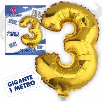 Balónek Velký Balón Číslice 3 - Zlatý XL - 100 cm
