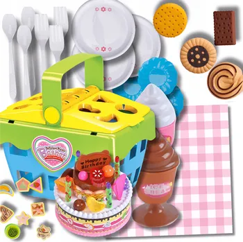 ostatní stavebnice Sorter velký piknikový košík pro děti dort skládačka stavebnice 48 doplňků