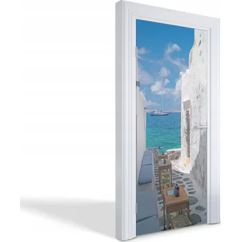 Fototapeta Fólie na dveře do kuchyně, obýváku, pokoje - Řecká ulička u moře, 95x205 cm