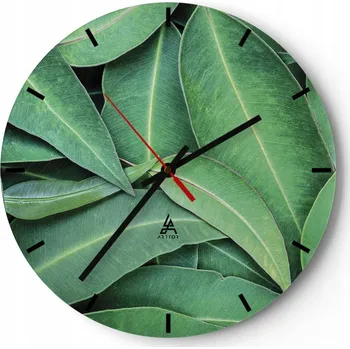 Hodiny Velké nástěnné hodiny na zeď 40x40 Listy Skleněné hodiny Kulatý Tiché