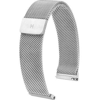 Řemínek na hodinky Ocelový náramek Hirsch Milanaise L 30161434-2, stříbrný, magnetický, délka L, Quick Release