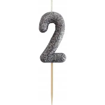 Svíčka Svíčka zápich číslice 2 třpytivá černá 11x3,5cm