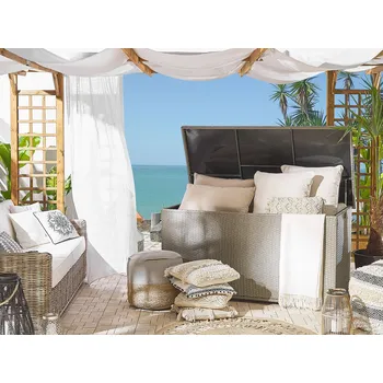 Zahradní box taupe technorattan balkonový kufr na polštáře 155 x 75 cm Beliani