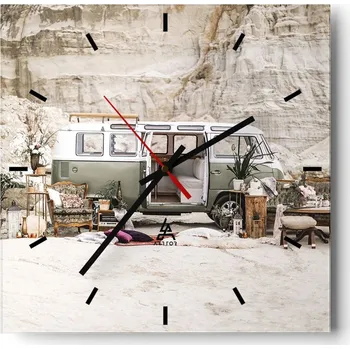 Hodiny Nástěnné hodiny do kuchyně 30x30 Karavan Stylové skleněné hodiny Loft Tiché