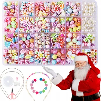 Dětské navlékací korálky ZESTAW DO ROBIENIA BRANSOLETEK KREATYWNY DÁREK KORÁLKY NA ŠPERKY DIY