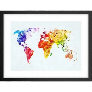 Obraz Obraz plakát v černém rámu do obýváku 40x30 mapa světa foto na zeď