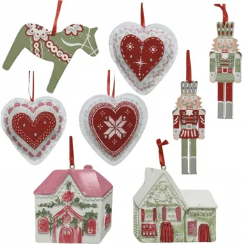 Vánoční dekorace Dřevěná ozdoba na stromeček KONÍK SRDCE DOMEČEK LOUSKÁČEK 9 Cm