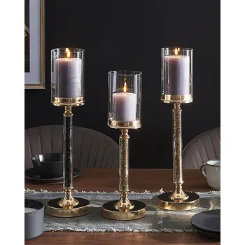 Svícen Svícen zlatý a černý kovový se skleněným stínidlem 48 cm elegantní designová dekorace na stůl glamour styl Beliani