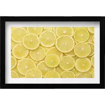 Obraz Dekorativní nástěnný obraz v černém rámu do pokoje Ovoce citróny 30x20 cm