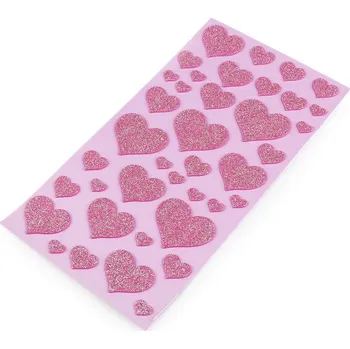 Samolepicí pěnová guma Moosgummi srdce s glitry - mix velikostí Varianta: 2 růžová sv., Balení: 1 karta